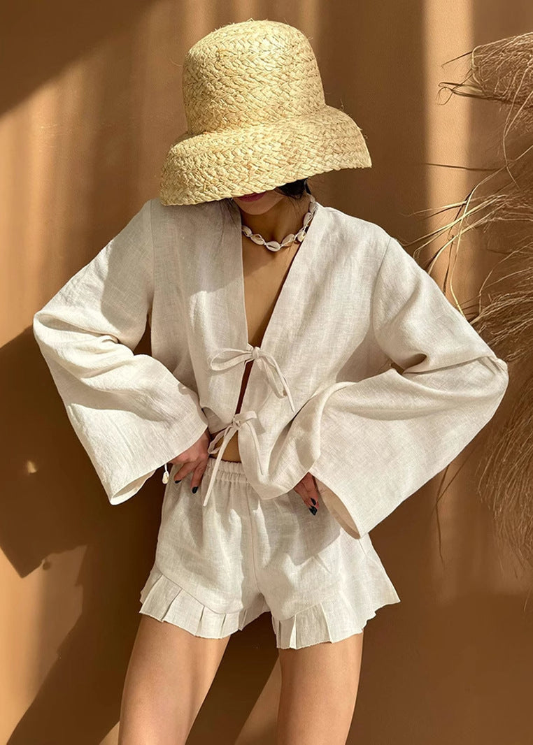 Oversized Summer Classy 2 Lace Beige Piece Up Outfit FashionChic