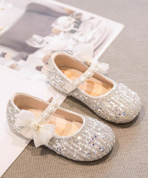 Beige Shoes Bow Classy Girls Strap Pearl For Flat Buckle FashionChic