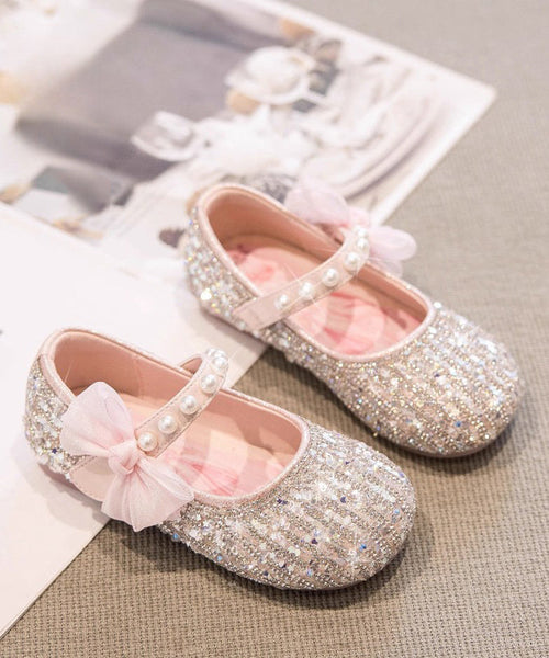 Beige Shoes Bow Classy Girls Strap Pearl For Flat Buckle FashionChic