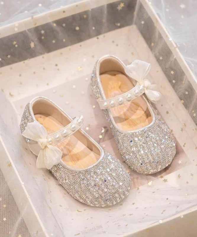 Beige Shoes Bow Classy Girls Strap Pearl For Flat Buckle FashionChic