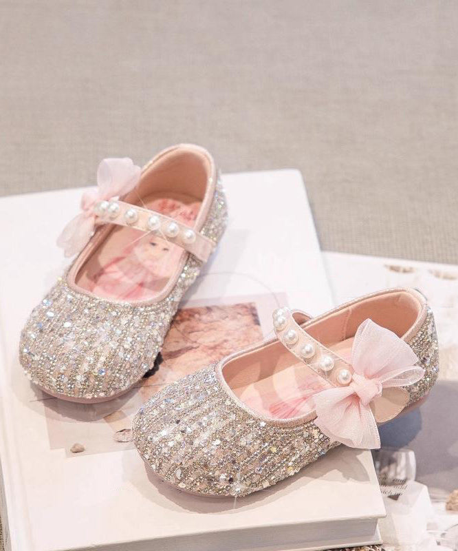 Beige Shoes Bow Classy Girls Strap Pearl For Flat Buckle FashionChic