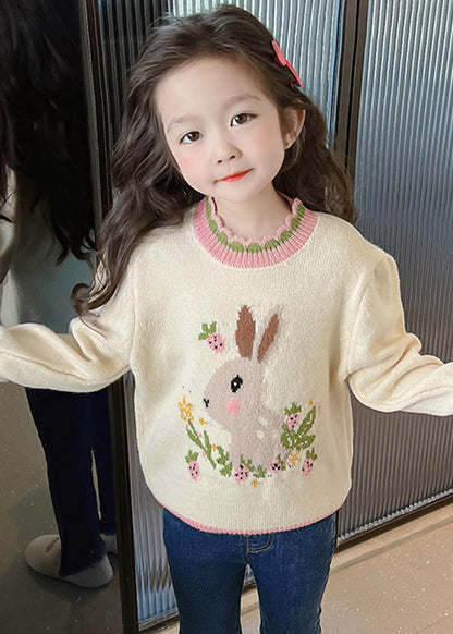Classy Beige Print Ruffled Patchwork Cotton Knit Girls Sweaters Winter WL040 MM-RCTZ-NTGP241120