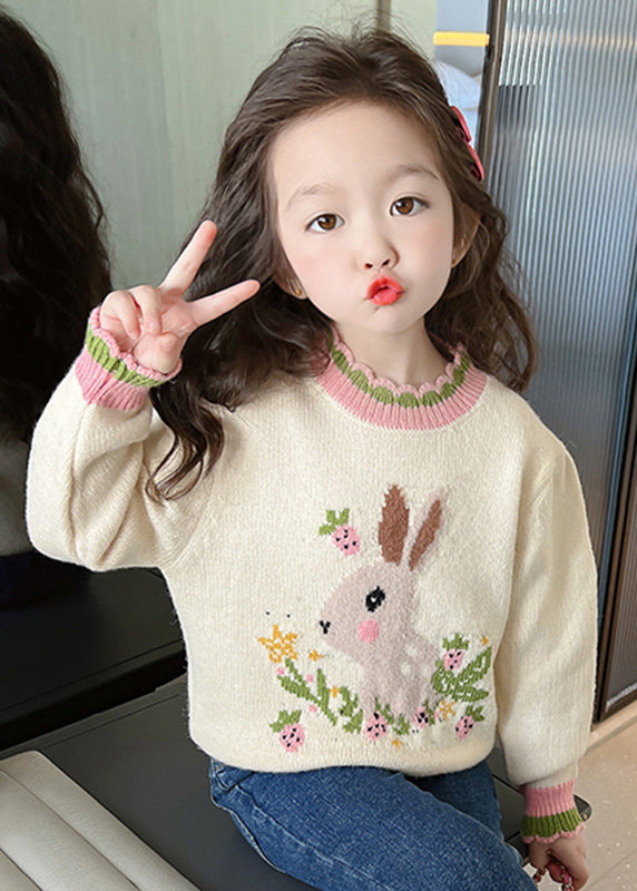 Classy Beige Print Ruffled Patchwork Cotton Knit Girls Sweaters Winter WL040 MM-RCTZ-NTGP241120