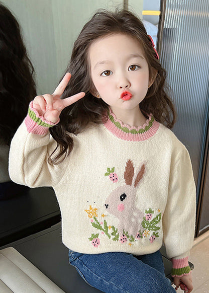 Classy Beige Print Ruffled Patchwork Cotton Knit Girls Sweaters Winter WL040 MM-RCTZ-NTGP241120