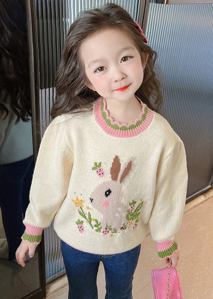 Classy Beige Print Ruffled Patchwork Cotton Knit Girls Sweaters Winter WL040 MM-RCTZ-NTGP241120