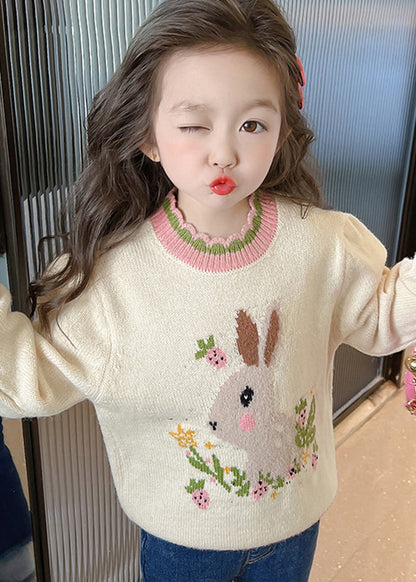 Classy Beige Print Ruffled Patchwork Cotton Knit Girls Sweaters Winter WL040 MM-RCTZ-NTGP241120