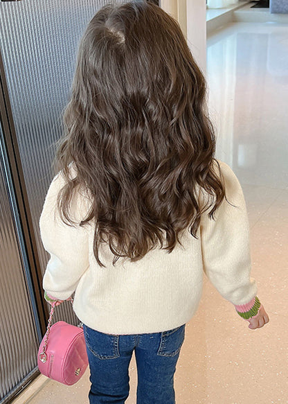 Classy Beige Print Ruffled Patchwork Cotton Knit Girls Sweaters Winter WL040 MM-RCTZ-NTGP241120