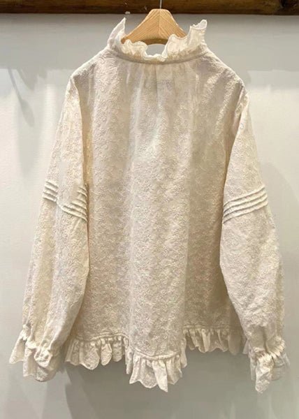 Classy Beige Ruffled Patchwork Embroidered Cotton Blouses Spring YK034 OM-MZF250306