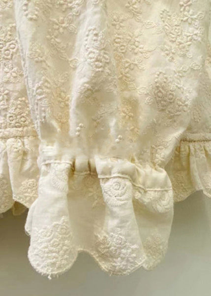 Classy Beige Ruffled Patchwork Embroidered Cotton Blouses Spring YK034 OM-MZF250306