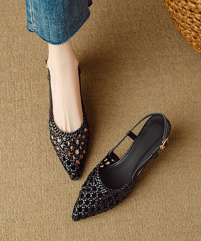 Splicing Sandals Classy Hollow Out Pointed Beige Kitten FashionChic