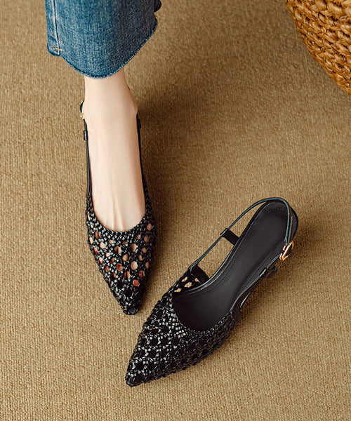 Splicing Sandals Classy Hollow Out Pointed Beige Kitten FashionChic