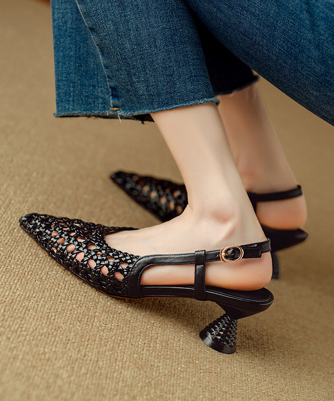 Splicing Sandals Classy Hollow Out Pointed Beige Kitten FashionChic