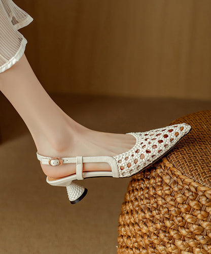 Splicing Sandals Classy Hollow Out Pointed Beige Kitten FashionChic