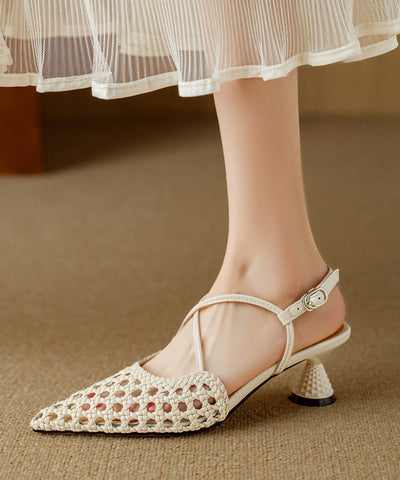 Hollow Heel Sandals Classy Out Splicing Beige High FashionChic