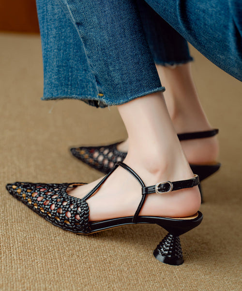 Hollow Heel Sandals Classy Out Splicing Beige High FashionChic