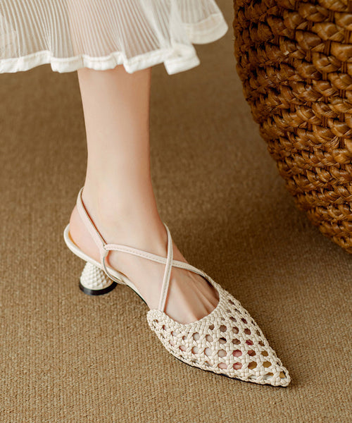 Hollow Heel Sandals Classy Out Splicing Beige High FashionChic