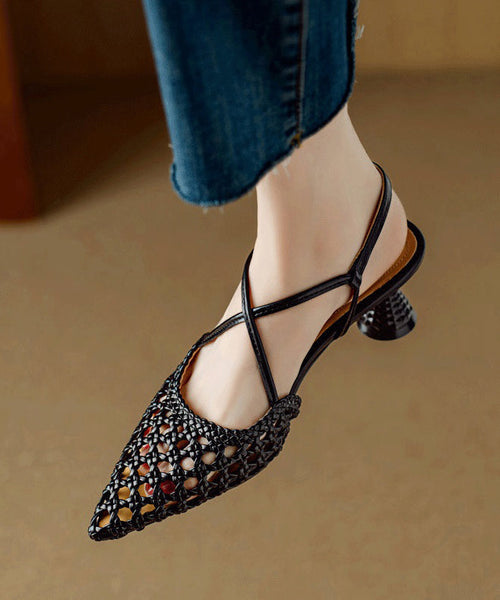 Hollow Heel Sandals Classy Out Splicing Beige High FashionChic