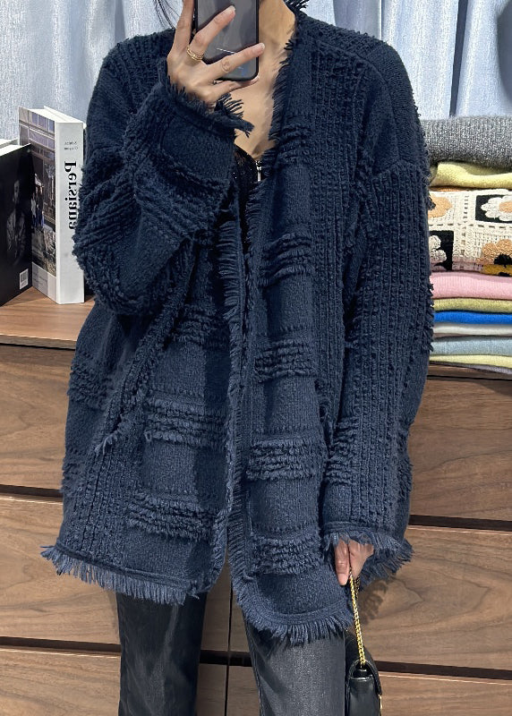 Classy Beige V Neck Tassel Woolen Loose Cardigans Fall RL006 ABC