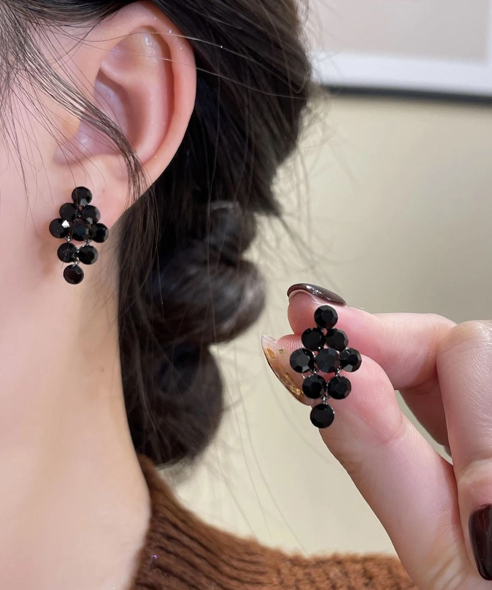 Classy Black Alloy Zircon Tassel Stud Earrings WF007 JEW-EAR241111