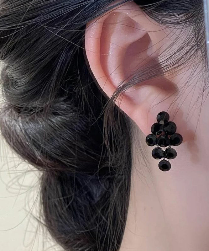 Classy Black Alloy Zircon Tassel Stud Earrings WF007 JEW-EAR241111