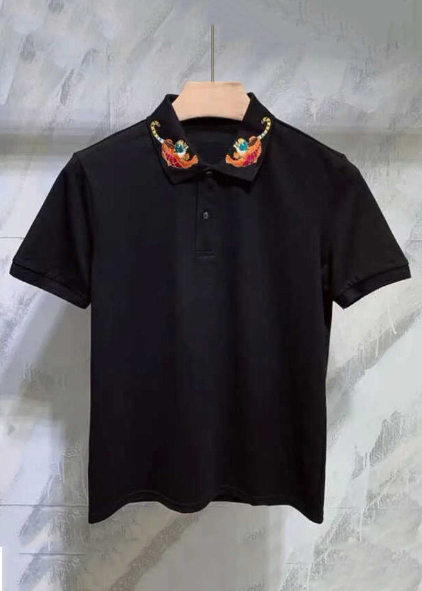 Mens Cotton Polo Summer Animal Button Shirts Classy Black FashionChic