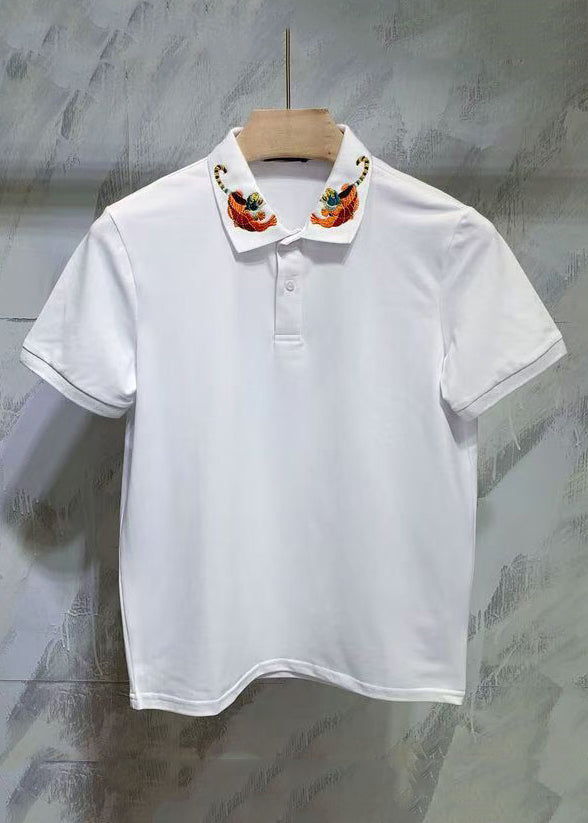 Mens Cotton Polo Summer Animal Button Shirts Classy Black FashionChic