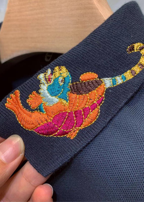 Mens Cotton Polo Summer Animal Button Shirts Classy Black FashionChic