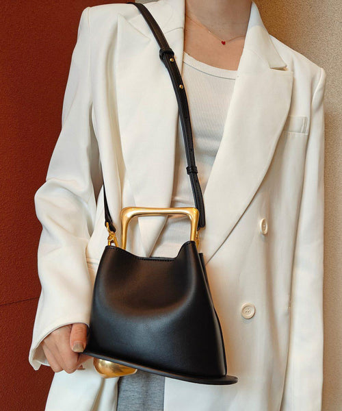 Classy Black Asymmetric Design Calf Leather Satchel Handbag MM036 Bag-BGS240620