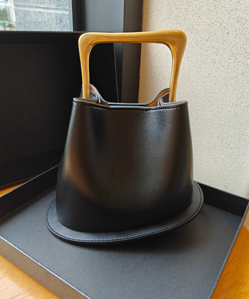 Classy Black Asymmetric Design Calf Leather Satchel Handbag MM036 Bag-BGS240620