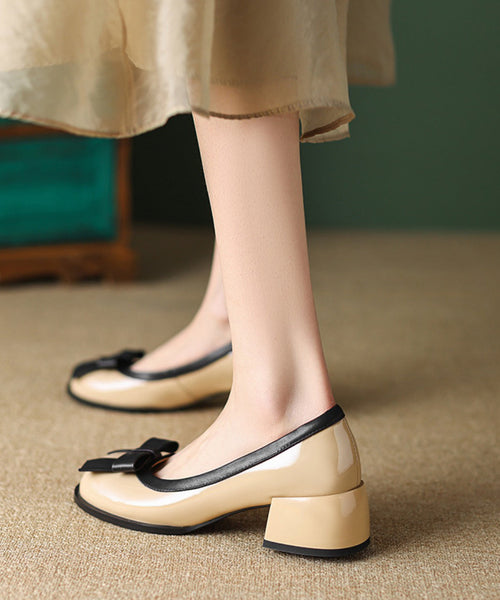 Splicing Classy Bow Shoes Chunky Faux Black Leather FashionChic