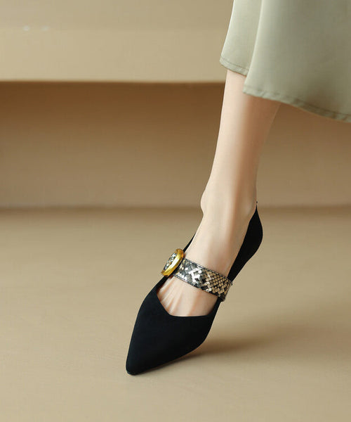 Classy Black Buckle Strap Splicing Stiletto High Heels Pointed Toe WT031 shoe-GGX241030
