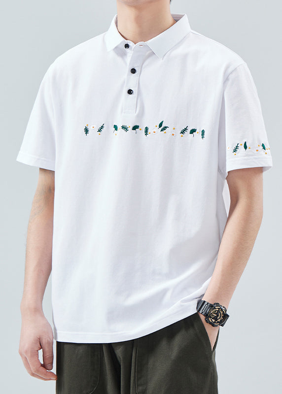 Shirt Button Polo Cotton Classy Summer Print Men Black Solid FashionChic