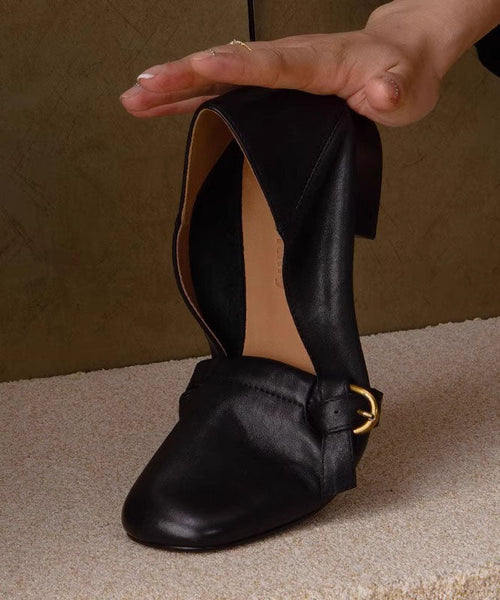 Splicing Black Cowhide Comfy Leather Chunky Shoes Classy FashionChic