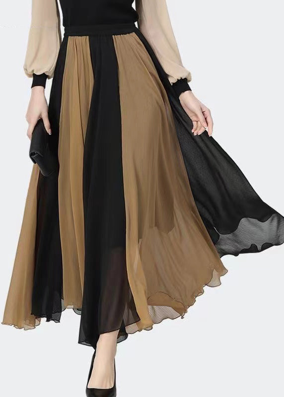 Classy Black Coffee Patchwork High Waist Chiffon Skirts Summer QQ1033 Ada Fashion