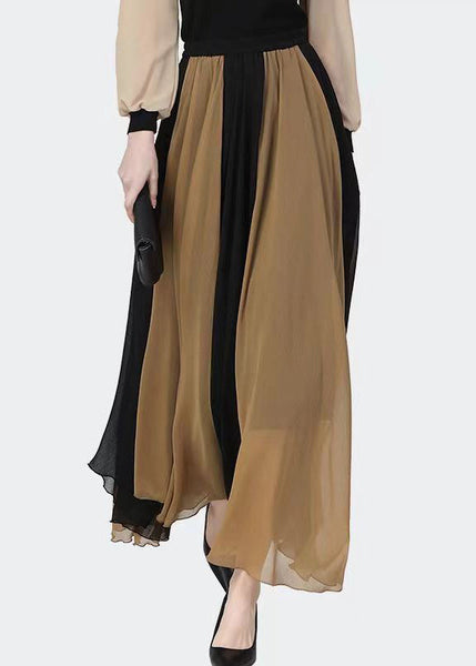 Classy Black Coffee Patchwork High Waist Chiffon Skirts Summer QQ1033 Ada Fashion