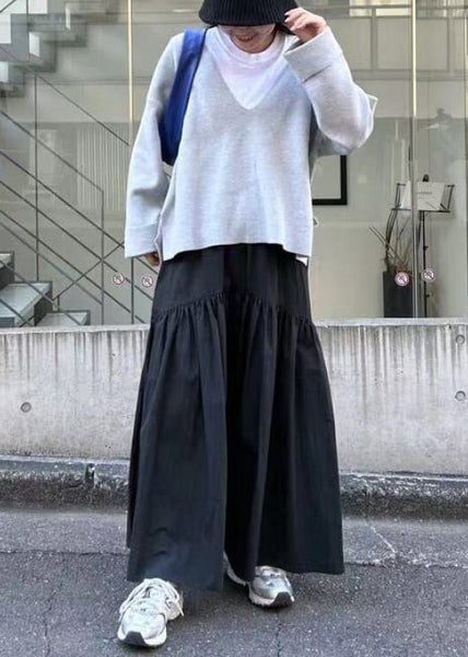 Fall Elastic Cotton Classy Black Waist Patchwork Skirt FashionChic