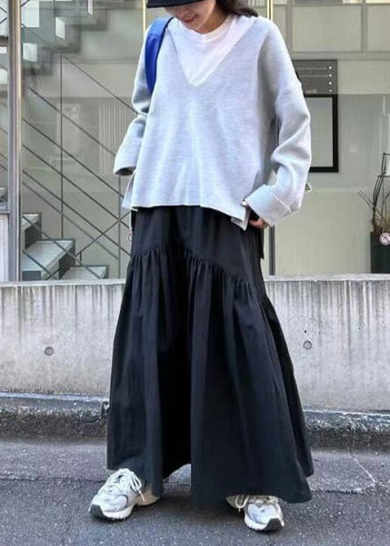 Fall Elastic Cotton Classy Black Waist Patchwork Skirt FashionChic