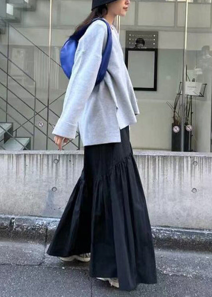 Fall Elastic Cotton Classy Black Waist Patchwork Skirt FashionChic