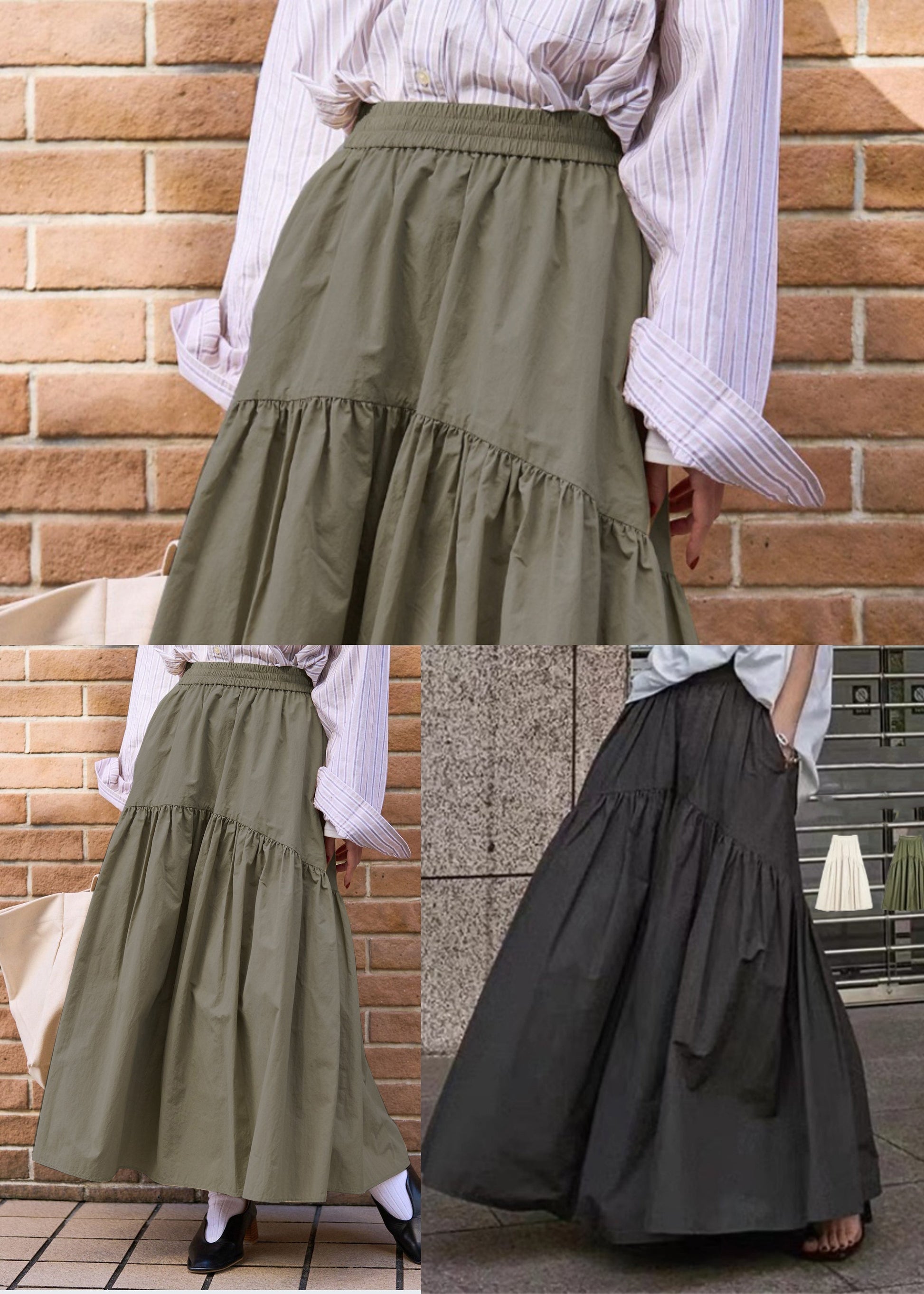 Fall Elastic Cotton Classy Black Waist Patchwork Skirt FashionChic