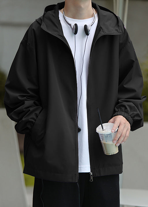 Men Coat Black Pockets Spring Cotton Zippered Hooded Classy FashionChic