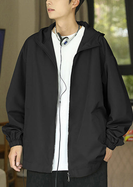 Men Coat Black Pockets Spring Cotton Zippered Hooded Classy FashionChic
