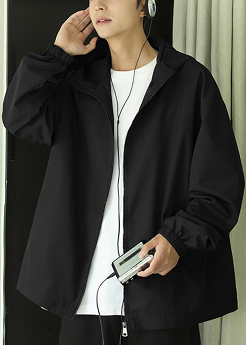 Men Coat Black Pockets Spring Cotton Zippered Hooded Classy FashionChic