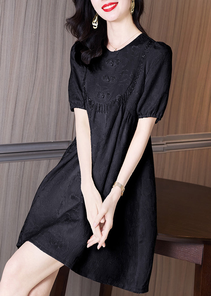 Neck Dresses Summer Classy Embroidered Cotton Black O FashionChic
