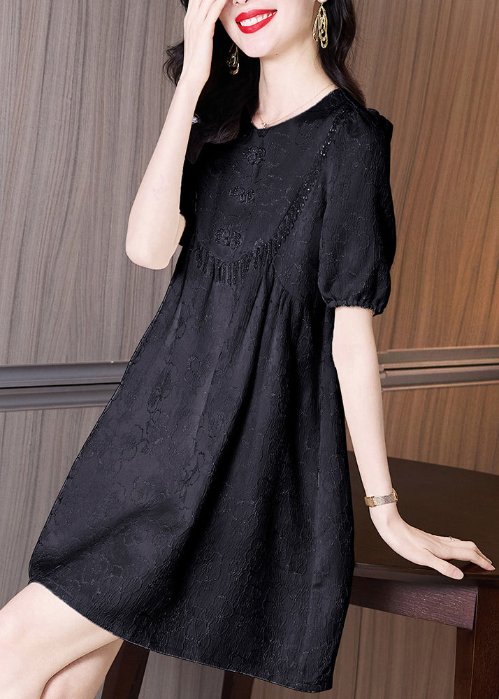 Neck Dresses Summer Classy Embroidered Cotton Black O FashionChic