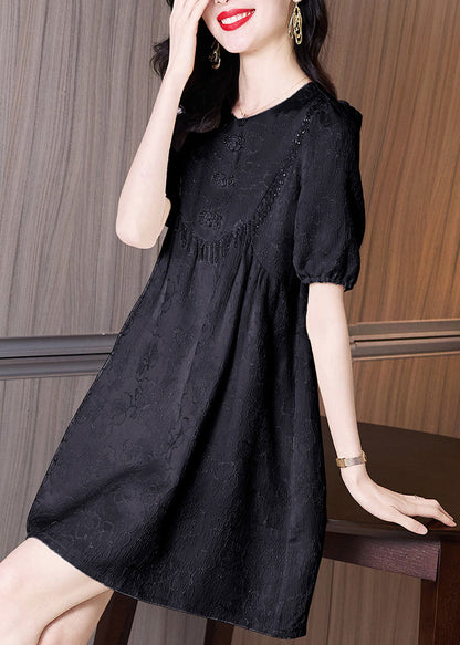 Neck Dresses Summer Classy Embroidered Cotton Black O FashionChic