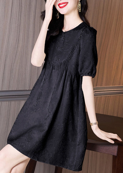Neck Dresses Summer Classy Embroidered Cotton Black O FashionChic