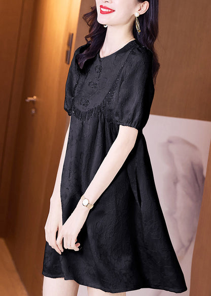 Neck Dresses Summer Classy Embroidered Cotton Black O FashionChic