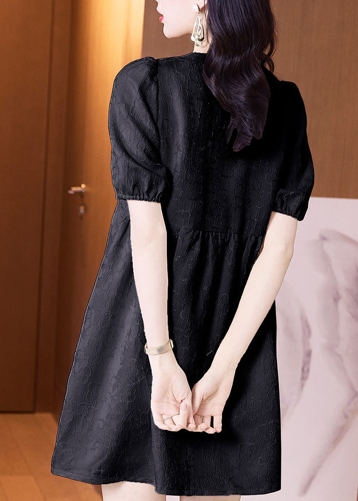 Neck Dresses Summer Classy Embroidered Cotton Black O FashionChic