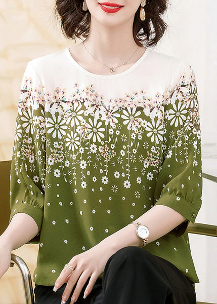 Classy Chiffon O-Neck Print Black Summer Shirts FashionChic