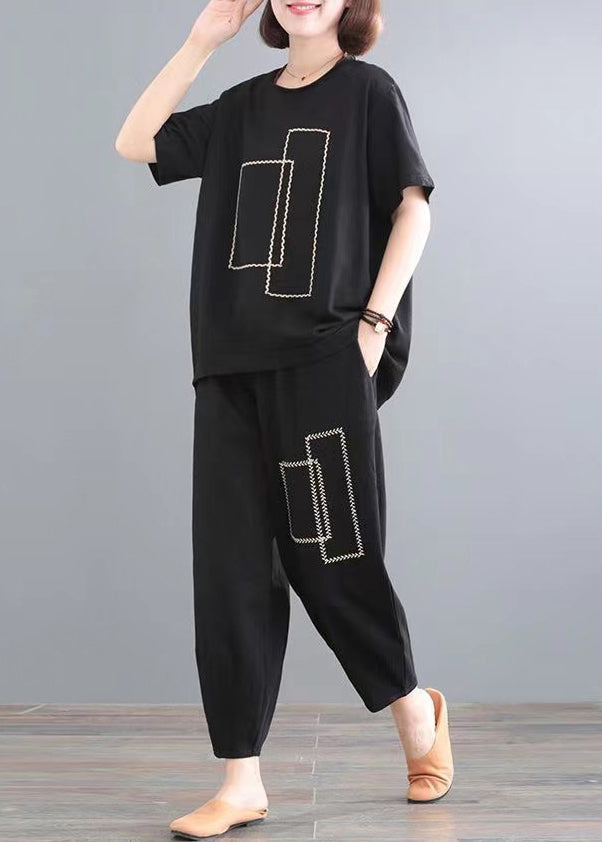 Cotton Summer Classy Oversized Outfits Black Piece Two Set FashionChic